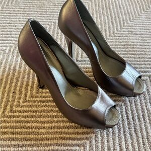 Bruno Magli Silver Peep-Toe Heels